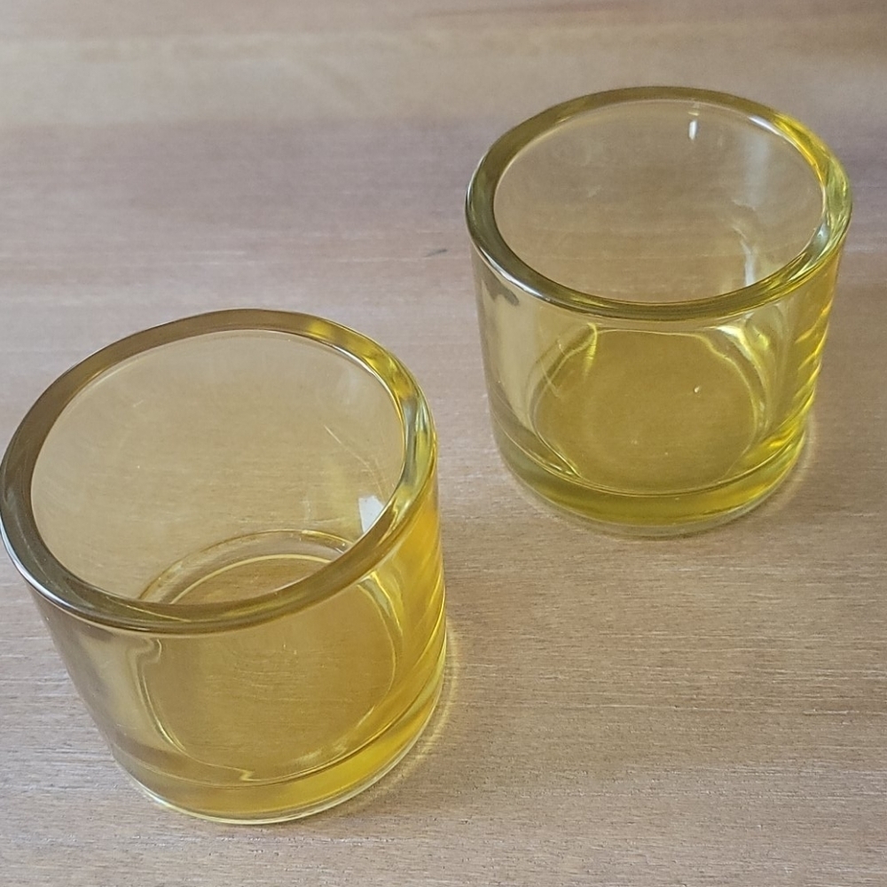 Vintage Yellow Glass Votive Candle Holders Set of 2 MCM Style - Picture 2 of 5